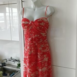 Red floral wedding guest prom strapless dress BCBG